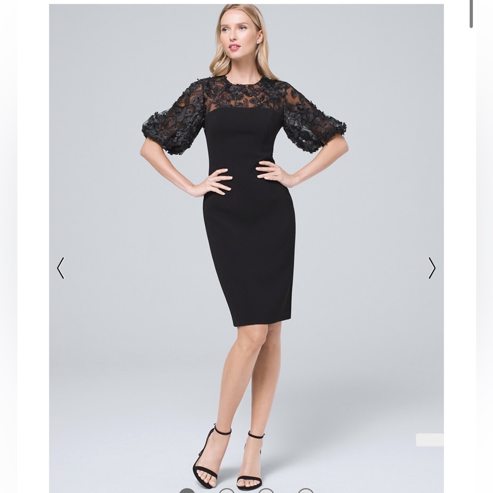 CARMEN MARC VALVO 3D Floral-Appliqué Black Sheath Dress Bnwt size 16